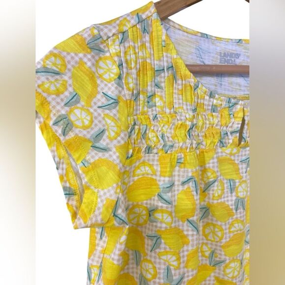 Lands End Yellow and White Lemons Cap Sleeve Top Size Medium - Picture 3 of 7